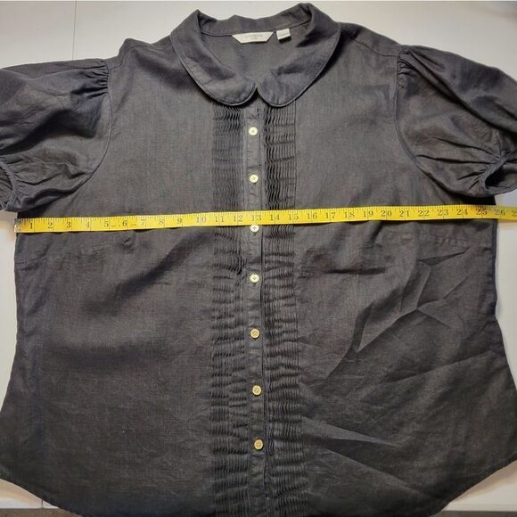 Liz Claiborne Linen Button-Up Blouse with Puff Sleeves Pleated Front Plus Size - Picture 11 of 12